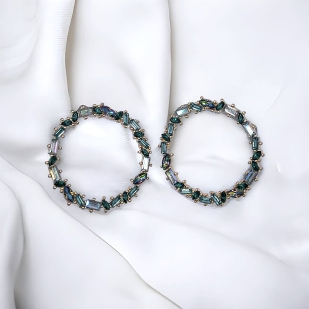 Glass & Stone Green Hoop Earrings